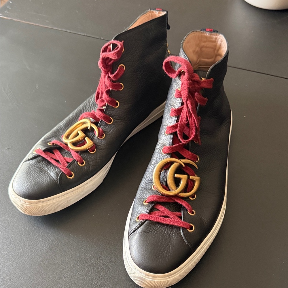 Mens 11.5 black leather Gucci marmont high top sneakers